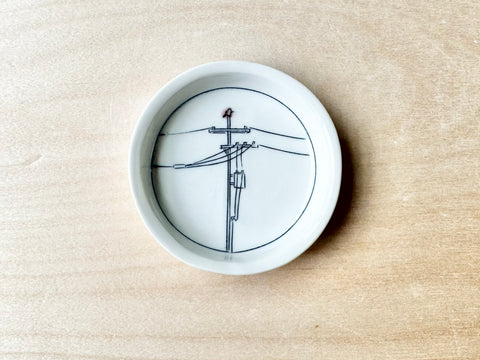 Powerlines & Bird Teeny Round Dish