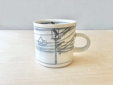 Powerlines mug with sun and clouds (12 oz)