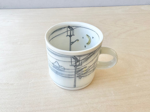 Powerlines mug with sun and clouds (12 oz)