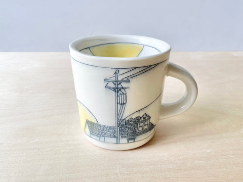 Rooftop & powerlines at sunset mug (16 oz)