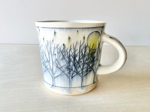 Starry night sky, cardinal & sunshine mug (16 oz)